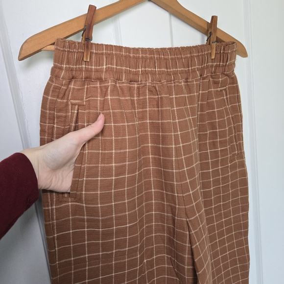 Madewell Waffleback‎ Pull-On High-Rise Tapered Pants Windowpane Brown Size S - Picture 9 of 14